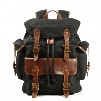 091PL WAX SCOUT. Płócienny plecak miejski unisex.CZARNY