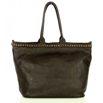 V4 Skórzana torba shopper na ramię damska. Skóra naturalna vintage Nity