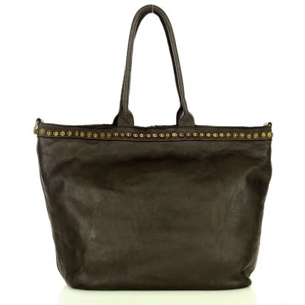 V4 Skórzana torba shopper na ramię damska. Skóra naturalna vintage Nity