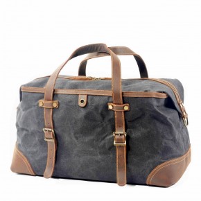 3. WaxCover Holdall Vintage™ Podręczna torba podróżna, weekendowa. Gruba bawełna woskowana i skóra naturalna. Damska i męska. Kolor: szary